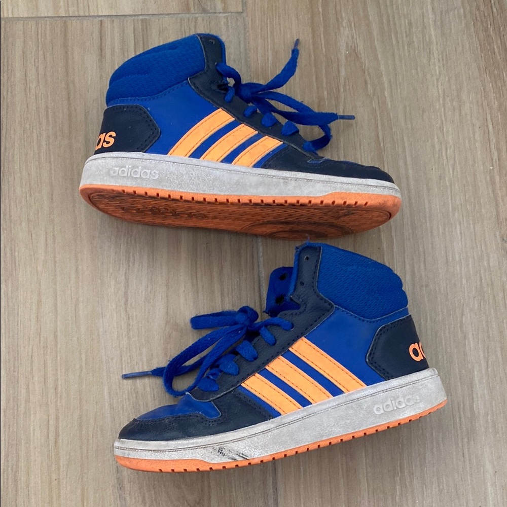 Adidas Kids Blue and Orange High-Top Sneakers